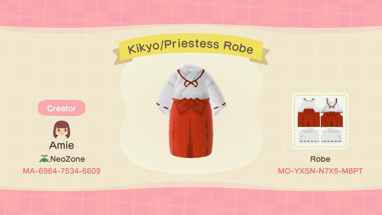 Animal Crossing Design Code: MO-YXSN-N7X5-M8PT Kikyo Priestess Robe