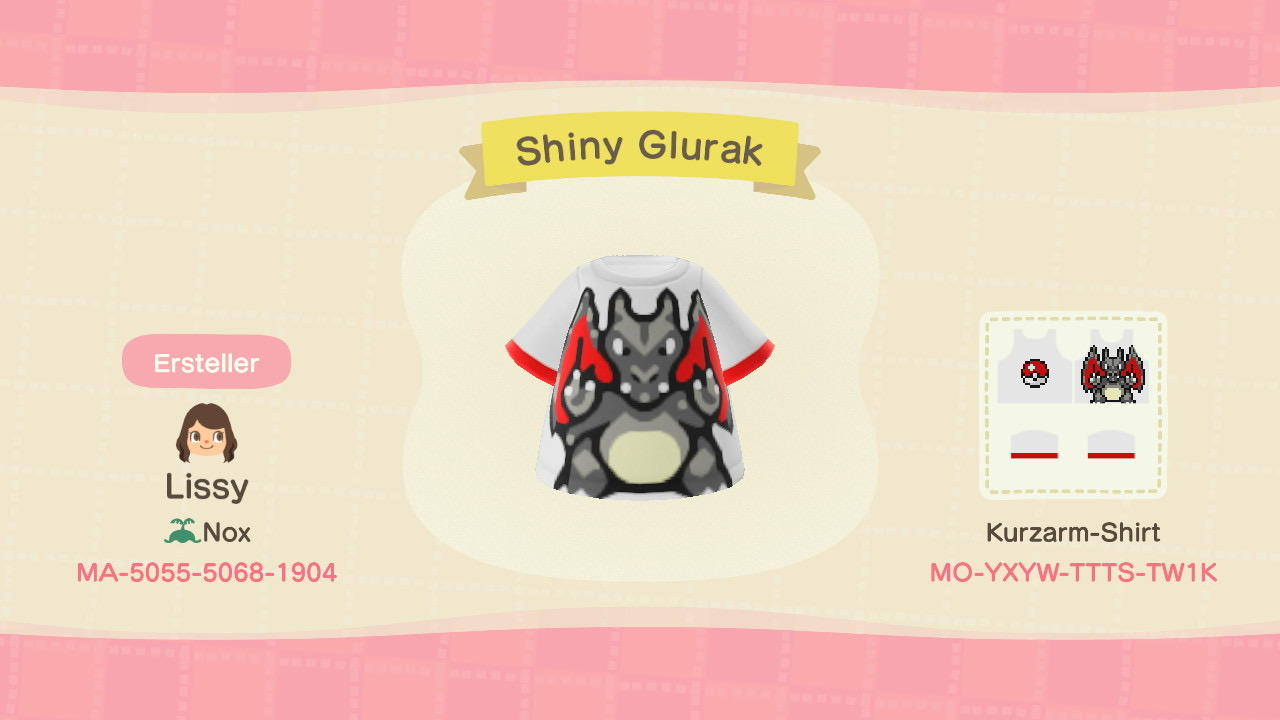 Animal Crossing Design Code: MO-YXYW-TTTS-TW1K Glurak / Charizard