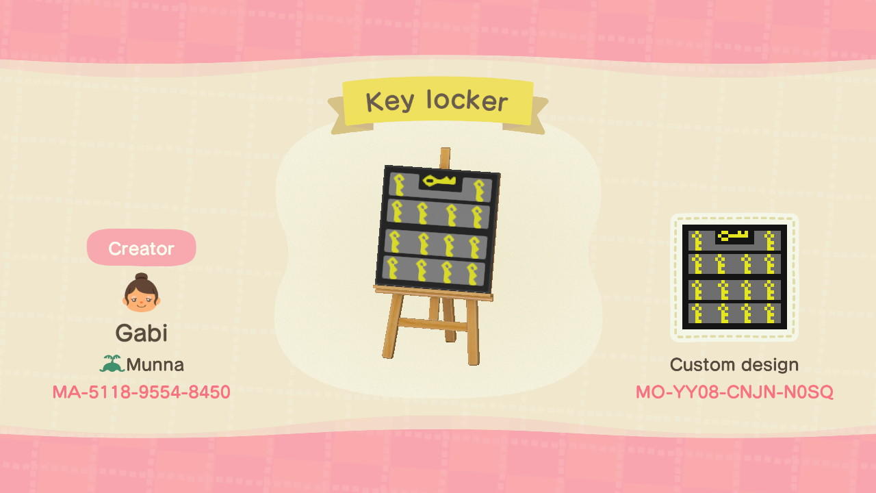 Animal Crossing Design Code: MO-YY08-CNJN-N0SQ Key locker