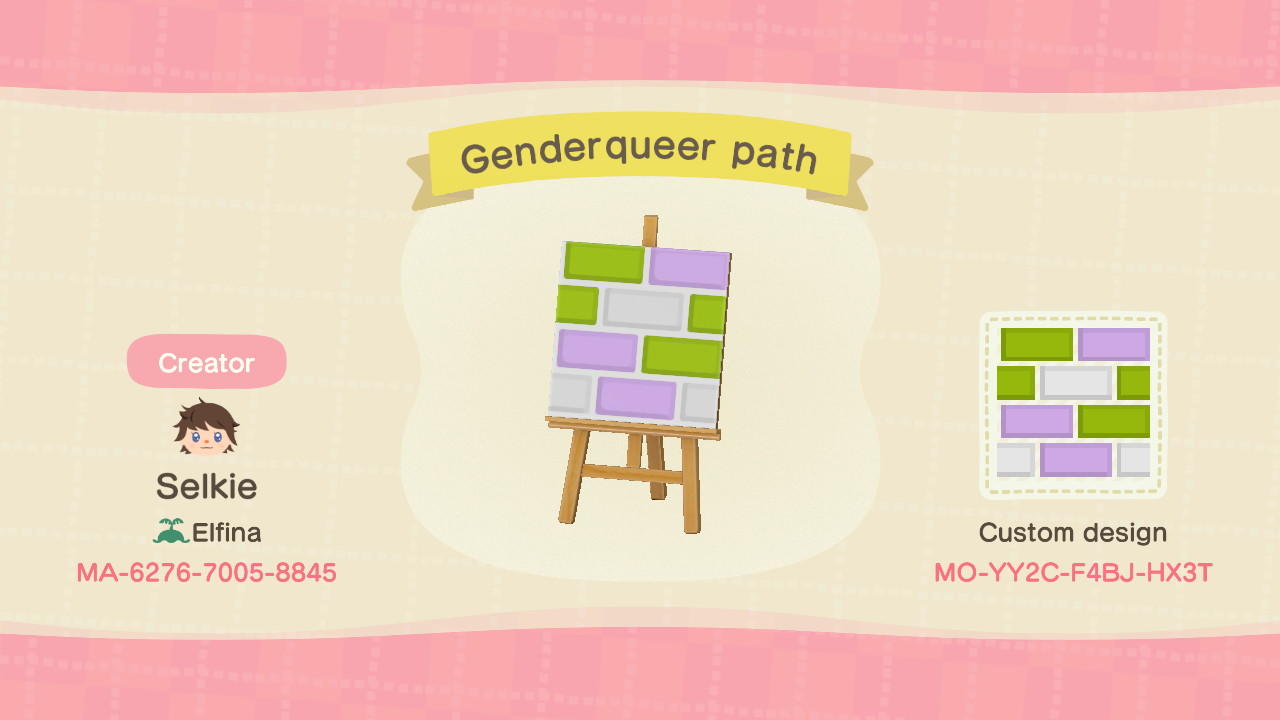 Animal Crossing Design Code: MO-YY2C-F4BJ-HX3T Genderqueer Path