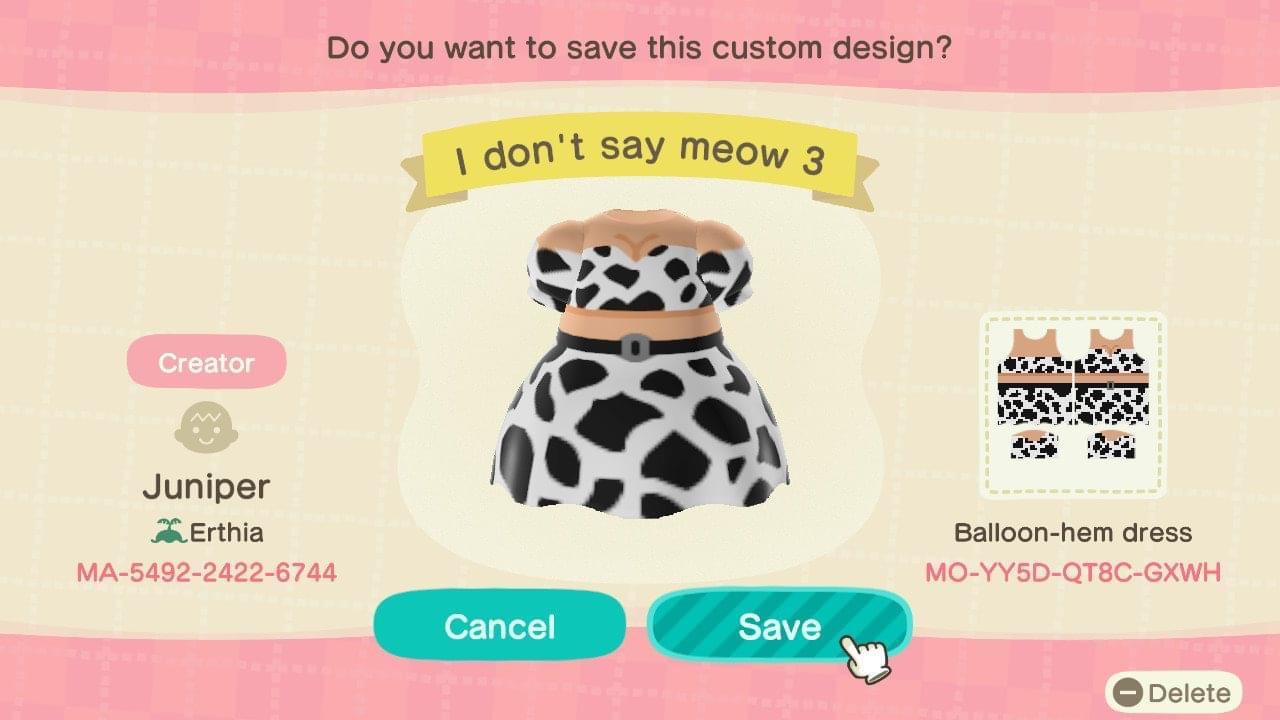 Animal Crossing Design Code: MO-YY5D-QT8C-GXWH I don’t say meow 3