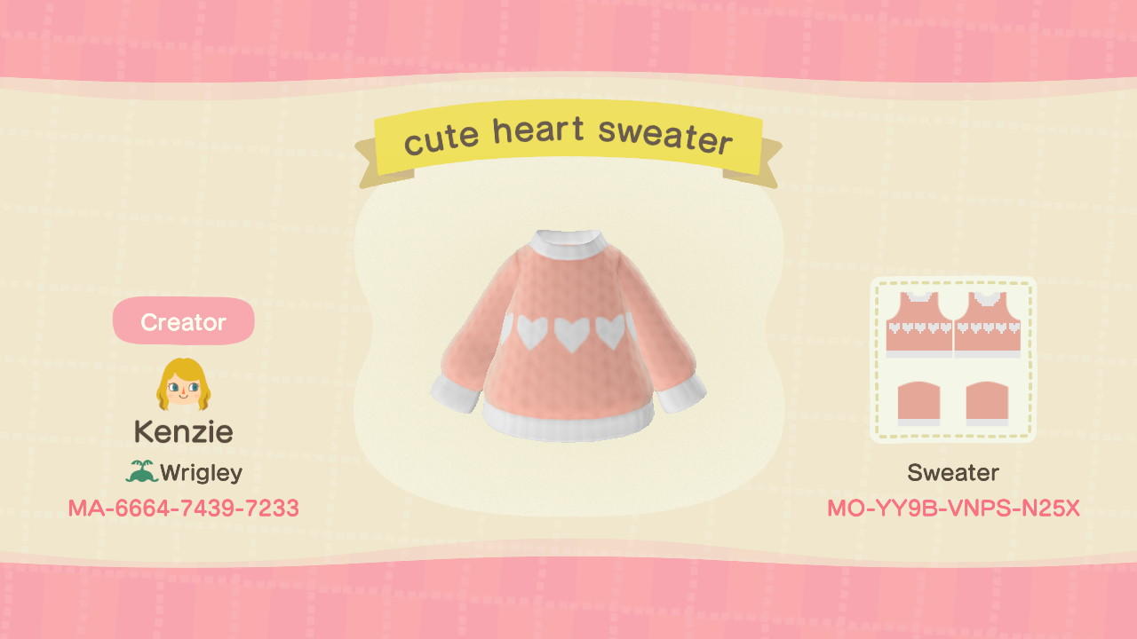 Animal Crossing Design Code: MO-YY9B-VNPS-N25X cute heart sweater