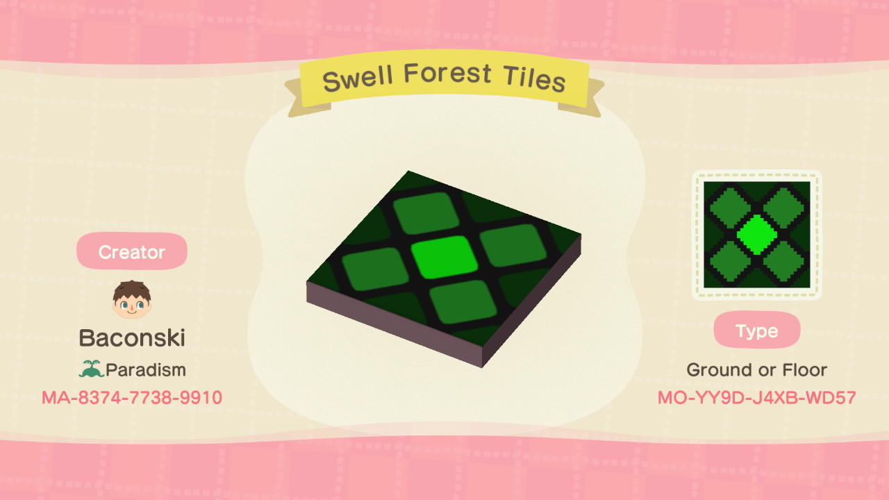 Animal Crossing Design Code: MO-YY9D-J4XB-WD57 Swell Forest Tiles