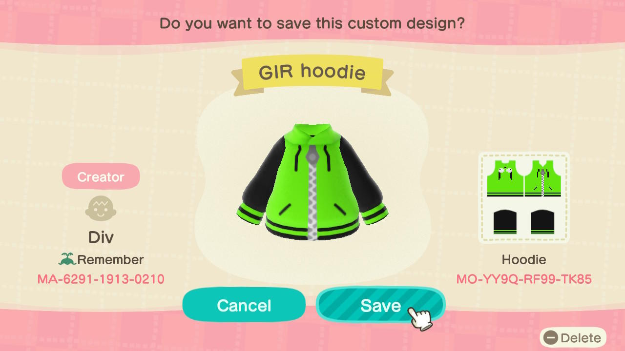 Animal Crossing Design Code: MO-YY9Q-RF99-TK85 scenecore GIR hoodie