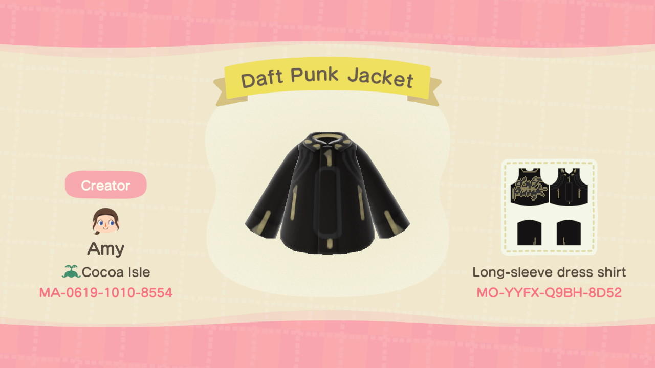 Animal Crossing Design Code: MO-YYFX-Q9BH-8D52 Daft Punk Jacket