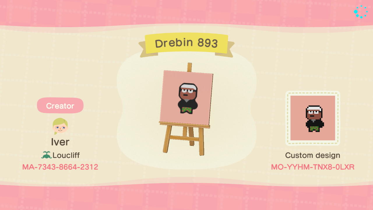 Animal Crossing Design Code: MO-YYHM-TNX8-0LXR Drebin 893