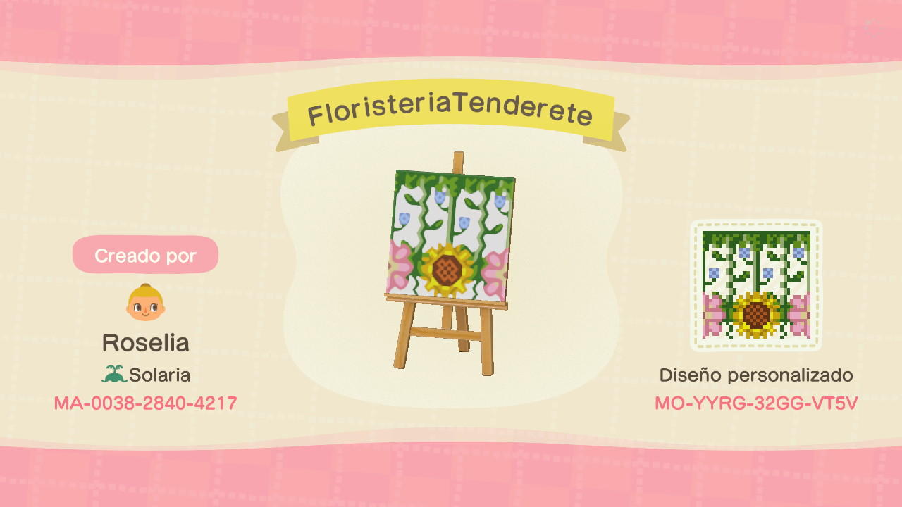 Animal Crossing Design Code: MO-YYRG-32GG-VT5V Tenderete flores