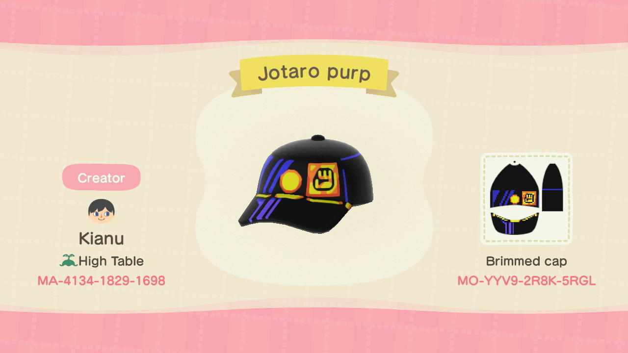 Animal Crossing Design Code: MO-YYV9-2R8K-5RGL Jotaro purp