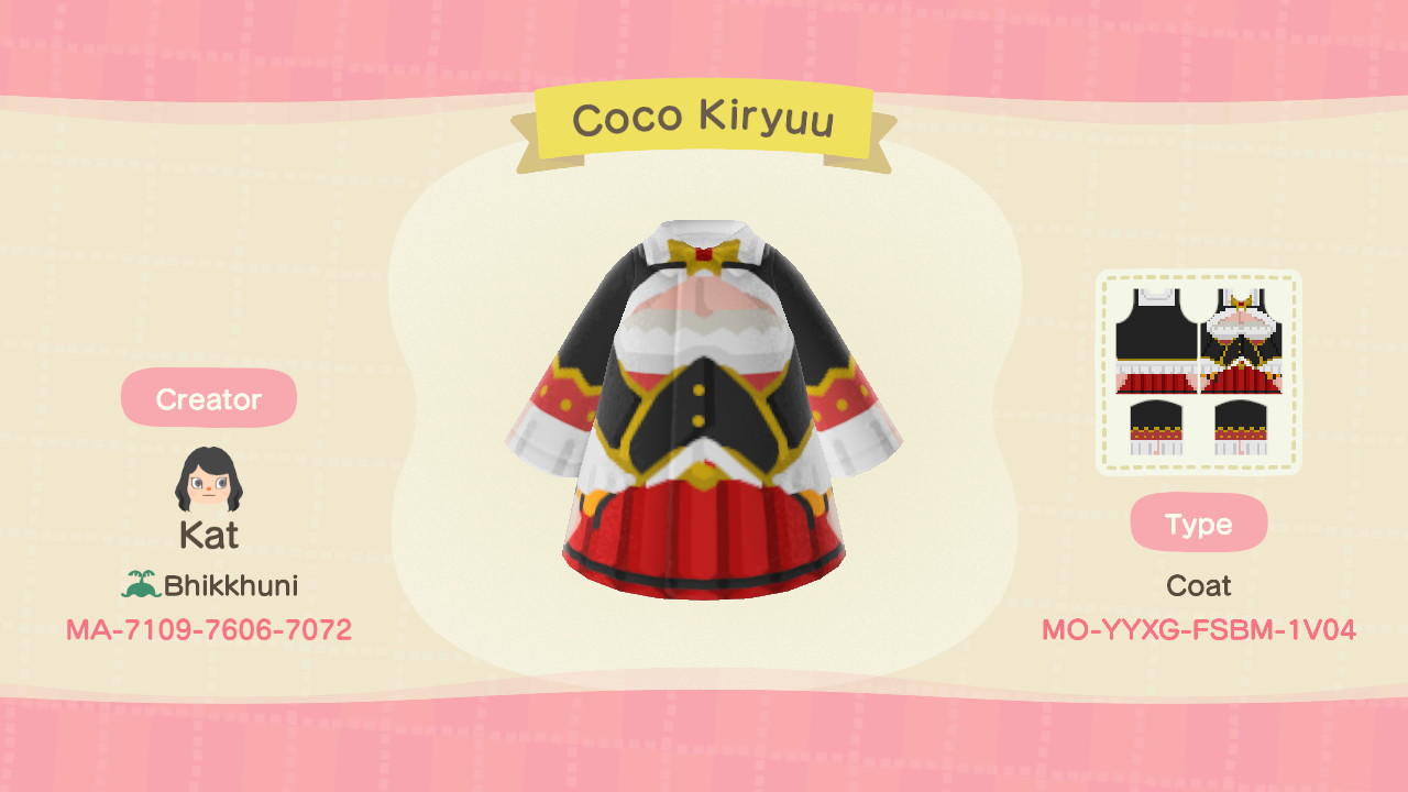 Animal Crossing Design Code: MO-YYXG-FSBM-1V04 Coco Kiryuu
