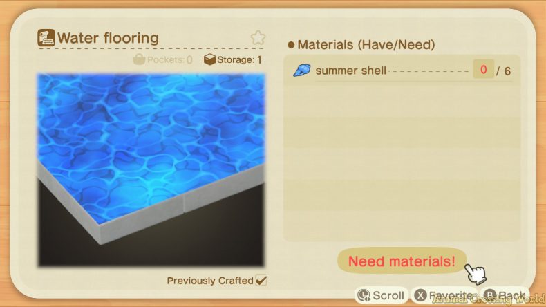 Animal Crossing New Horizons Summer Shell DIY Recipe - Water Flooring