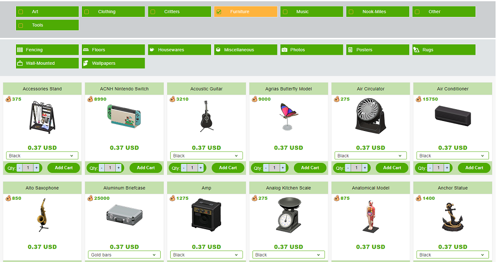 Animal Crossing New Horizons Item Price List