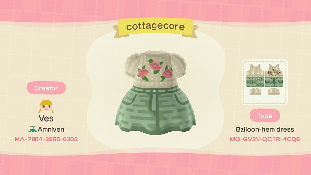 ACNH Cottagecore & Country theme Custom Design Codes - Balloon-hem dress