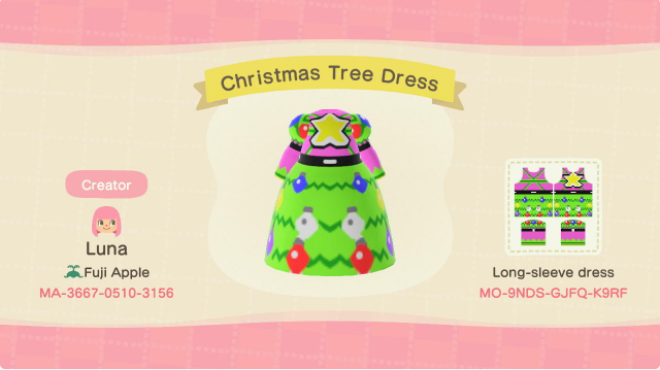 ACNH Christmas Costume Design Codes - Christmas Tree Dress