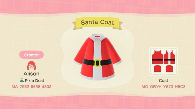 ACNH Christmas Costume Custom Design Codes - Santa Claus coat