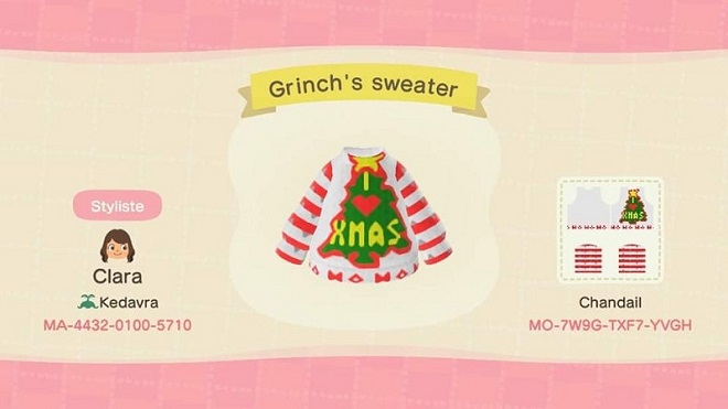 ACNH Christmas Costume Custom Design Codes - Grinch's Christmas Sweater