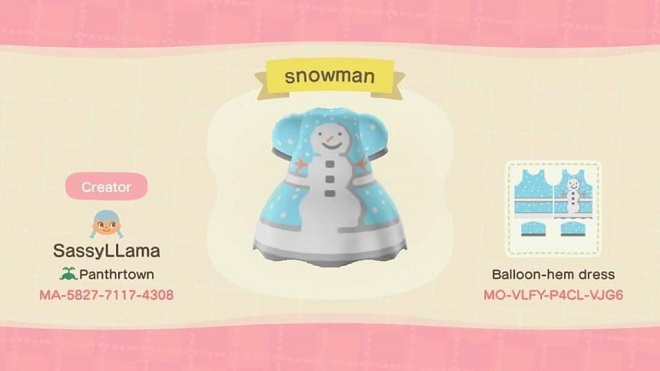 ACNH Christmas Costume Custom Design Codes - Snowman Dress