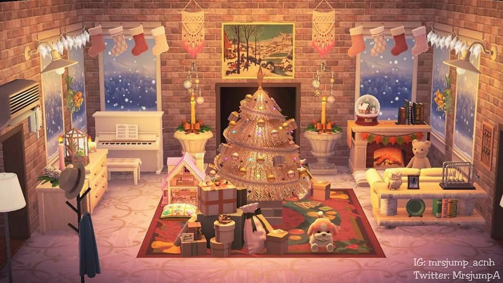 ACNH Christmas Island Dream Codes & Design Ideas - Interior Christmas Living Room