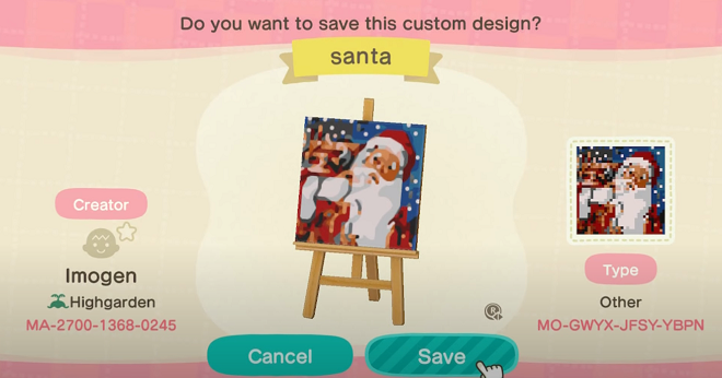 ACNH Christmas Design Codes - Santa Pattern