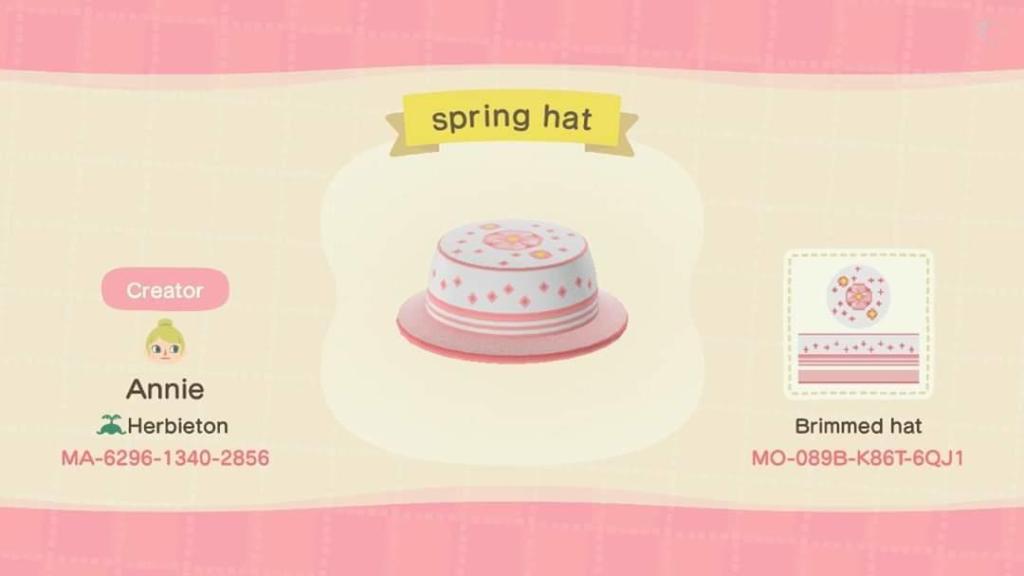 ACNH Spring Costume Custom Design Code - Spring Hat - 3