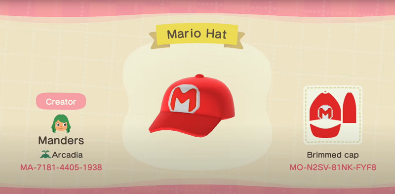 ACNH Mario Clothing Custom Design 5 - Mario Hat