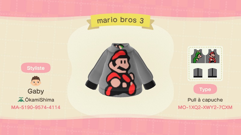 ACNH Mario Clothing Custom Design 6 - Mario Bro Hoodie