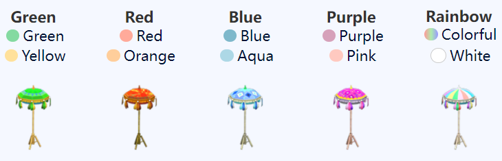 ACNH Festivale Items 2022 - Festivale Parasol variations