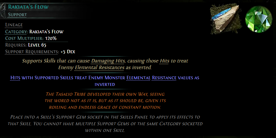 PoE 2 Rakiata's Flow lineage support gem